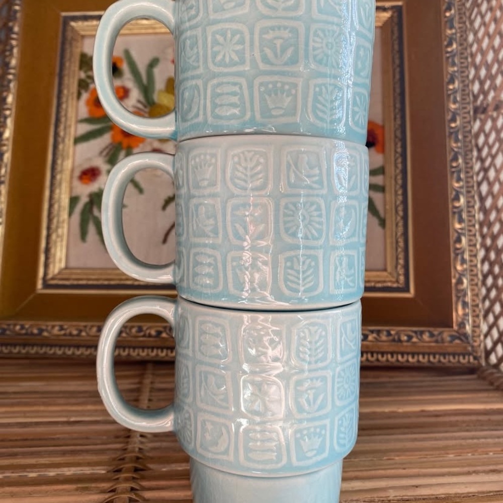 Set of 3 1970’s Patterned Ceramic Mugs